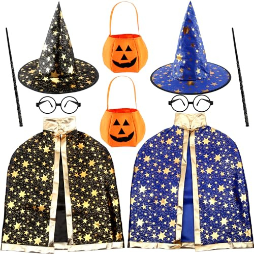 Sonarun Lot de 10 capes de magicien pour enfants – Cape de sorcière d'Halloween – Cape de sorcière et chapeau pour garçons et filles – Costume d'Halloween pour fête costumée
