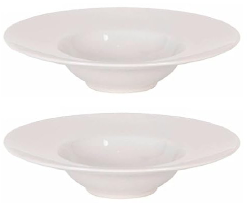 Acan Tradineur - Pack de 2 Platos hondos de cerámica para risotto, modelo Bari, vajilla, pasta, tapas, pinchos, postres, cocina, válidos para microondas y lavavajillas (Color Marfil - Ø 25 cm)