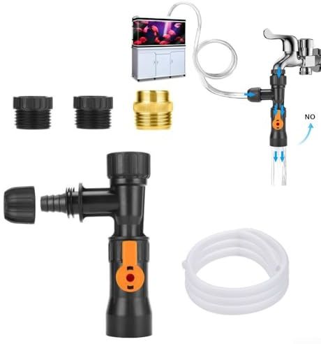 Aquarium-Wasserwechsel-Set – 3M-Schlauch mit 12 mm/16 mm Adaptern | leiser Kiesreiniger für Aquarien (passend für 18–19 mm Wasserhähne, schwarz) (GYHS-03+Wasserleitung)