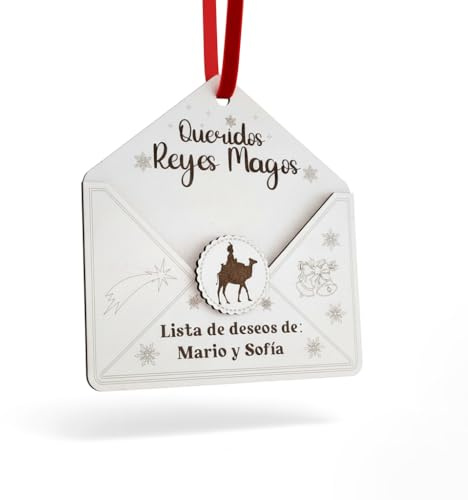 sobre de Madera Personalizado Buzón Mágico para Carta Reyes Magos y Papá Noel - Lista de Deseos Niños - Regalo Original Grabado Láser Decoración Árbol