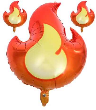 Gatuida 3 Globos de Aluminio Forma de Llama para Fiestas Infantiles Decoración Temática de Bomberos Globos Moldeables Resistentes y Brillantes Set de 3 Unidades para Cumpleaños y
