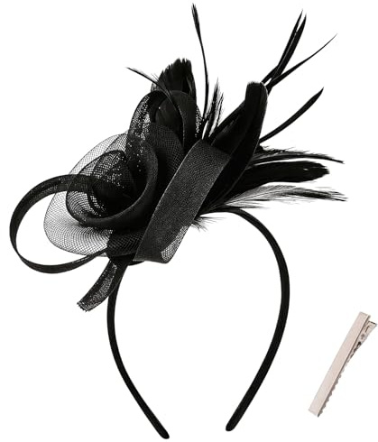 Elegant Fascinators for Women- Wedding Hair Accessory Fascinator Headband with Flowers Mesh Feathers, Brides Bridesmaids Headdress Fascinator Hat for Wedding Garden Tea Birthday Prom Party