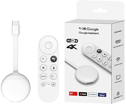 New TV Stick Google Chromecast mit Google TV 4K Media Streamer, 4K UHD / 60Hz Ausgang, Google Assistant Built-In, Dual-Band Wi-Fi 5, HDMI-Anschluss, Atmos Unterstützung, Snow Orginal tv Stick Box