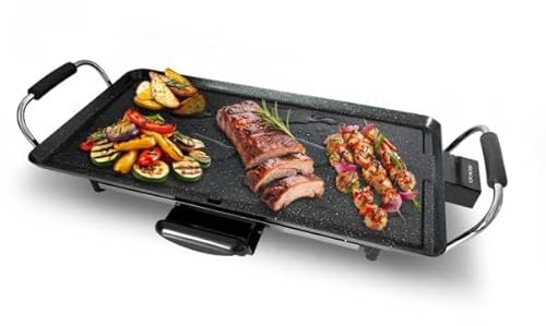 Plancha de Cocina Eléctrica 1800W 45x25 cm con Revestimiento Cerámico Doble, Termostato Extraíble y Bandeja Recogegrasas Antiadherente