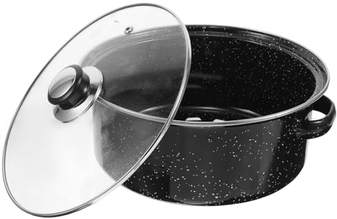 ifundom Padella per Barbecue in Smalto Nero 24cm con Distribuzione Uniforme del Calore e Design Versatile per Carne e Patate in Cucina e Cottura al Forno
