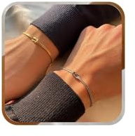 RIIRCSGE 2 Pcs Pulsera Mujer Plata Oro Pulsera Para Parejas Pulseras Amistad, Pulseras Mujer Ajustable con Nudo del Amor, Apilables Personalizada Joyas Para Mujer Regalo Cumpleaños Amigas