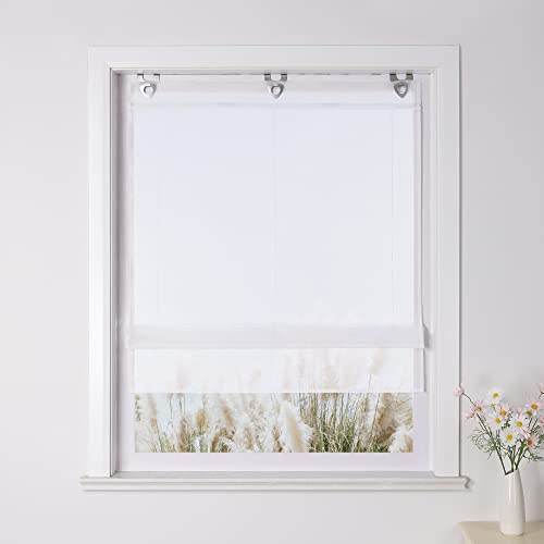 Yujiao Mao Raffrollo ohne Bohren Ösenrollo Küche Gardine Mit Hakenaufhängung Modern Raffgardine Wohnzimmer Transparent Vorhang Uni Weiß BxH 60x130cm | Modern Raffgardine mit Hakenaufhängung, Gardine Wohnzimmer Schlafzimmer, Transparent Vorhang, Uni, Klein Fenster