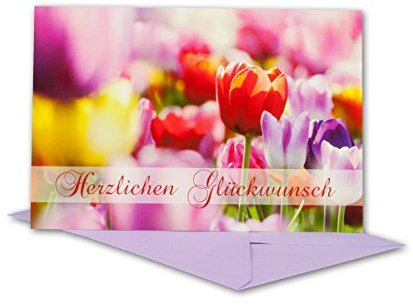 Glückwunschkarte 150 Set mit Umschlägen Lila - Dankeskarte Motiv Blume bunte Tulpe - Klapp-Karte DIN B6 17,0 x 11,5 cm - Grußkarte für Geburtstag Hochzeit Geburt Taufe Kommunion Ruhestand