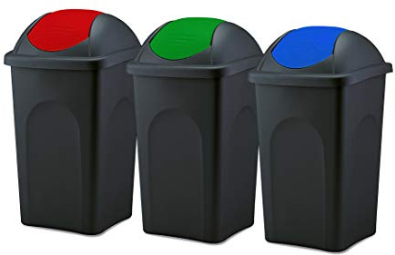 BigDean 3x Mülleimer groß 60L mit Schwingdeckel schwarz rot, grün, blau | Schwingdeckeleimer aus Kunststoff - Müllsammler Abfalleimer Mülltonne Abfallbehälter - Made in Italy