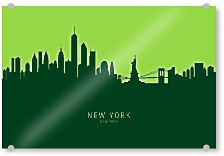 artboxONE Acrylglasbild 60x40 cm Städte New York Skyline Glow Green - Bild New York Architektur City