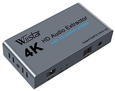Wiistar 4K HDMI Audio Extractor & Splitter 1x2, Supports 4K60Hz, Compatible with PS4, Xbox, Blu-ray, HDTV, Projector
