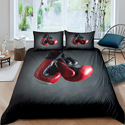 Loussiesd Boxen Bettbezug Set Sport Thema Bettwäsche Set 135x200cm für Jungen Kinder Männer Boxhandschuhe Muster Betten Set Fleckenresistente Faustkampf Spiele Bettwäsche 2St