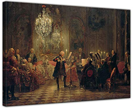 Bilderdepot24 Bild auf Leinwand | Adolph von Menzel Flötenkonzert Friedrichs des Großen in Sanssouci in 50x40 cm als Wandbild | Wand-deko Dekoration Wohnung alte Meister | 181149-50x40