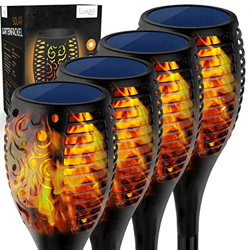 Luxari Torcia solare da giardino - Immagine della fiamma realistica 4x - Luce solare esterna - Luce solare impermeabile del giardino - Illuminazione automatica del giardino solare