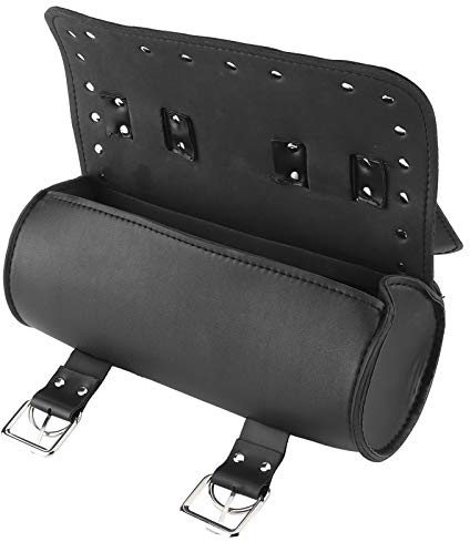 Motorradtasche, Motorrad Lenkertasche Satteltaschen, PU-Leder Handgemachte Motorrad-Gabel-Taschen-Rolle, Universal Motorrad-Rollgepäck(Schwarz)