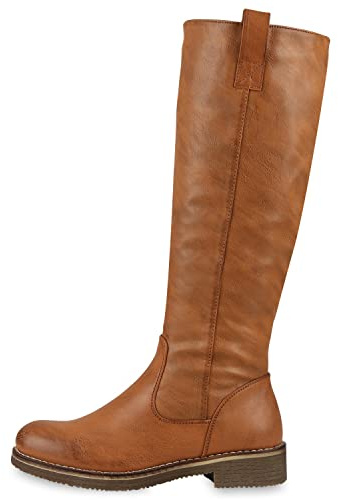 VAN HILL Klassische Stiefel Damen Schuhe Leicht Gefüttert Boots Profilsohle 149797 Hellbraun 36