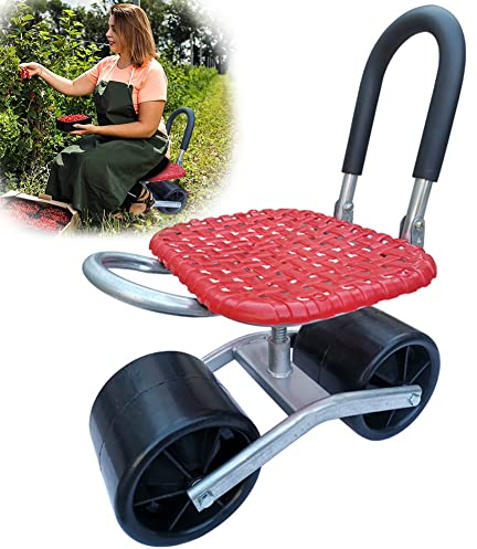 DYK&NX Taburetes Plegables Carro Jardin, Asiento Móvil para Trabajar En Jardín Scooter, Rotación De 360° Banco De Jardin, Portátil Carrito con Ruedas para Jardín, Carrito, Garaje, Huerta, jardín