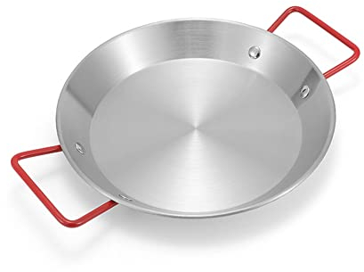 SPORTARC Padella per paella in acciaio lucido, stile spagnolo per paella, frutti di mare, 25 cm, in acciaio , padella per friggere per pollo, cucina, campeggio all'aperto, manico rosso