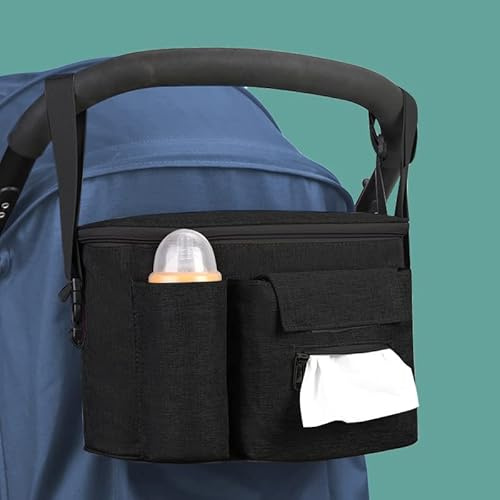 Kinderwagen Organizer,Buggy Kinderwagentasche,Universal-Multifunktions Kinderwagen Organizer Tasche mit Verstellbarer Riemen,Kinderwagen hängende Aufbewahrungstasche für Zubehör Kinderwagen (schwarz)