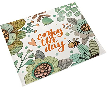 Manteles Individuales Abeja Flor Verde Mantel Individual Algodón y Lino Lavable Salvamanteles Individuales Resistente al Calor Bajoplatos Individuales Mesa Tapetes para Mesa 30x45cm 4 Pcs
