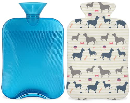 Wärmflasche für Hunde, Dackel, mit Bezug, 2 l, niedlicher Hunde-PVC-Wärmbeutel für Handfüße, Schmerzlinderung, Wärmekompresse und Kältetherapie