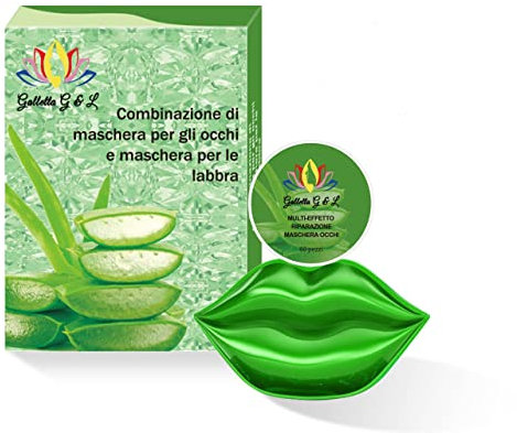GallettaG&L 60 Patch Occhi+20 Labbra-Rimuovi Occhiaie E Contorno, Collagene, Gonfiori, Riduce Borse Sotto Agli Occhi, Gel, Maschera Idratante, Senza Olio Anti rughe-Linee Sottili Anti-Età (Aloe Vera)