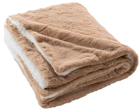 Douceur d'Intérieur Foxy Plaid, 180 x 220 cm, Simil Pelliccia e Sherpa, Sabbia