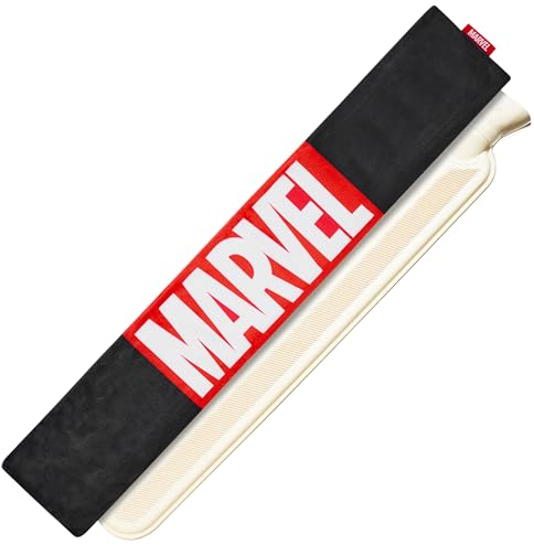 Marvel Wärmflasche Lang Mit Vlies Bezug - 1,7 oder 2 Liter - Kuschel Wärmflasche für Frauen (Schwarz)
