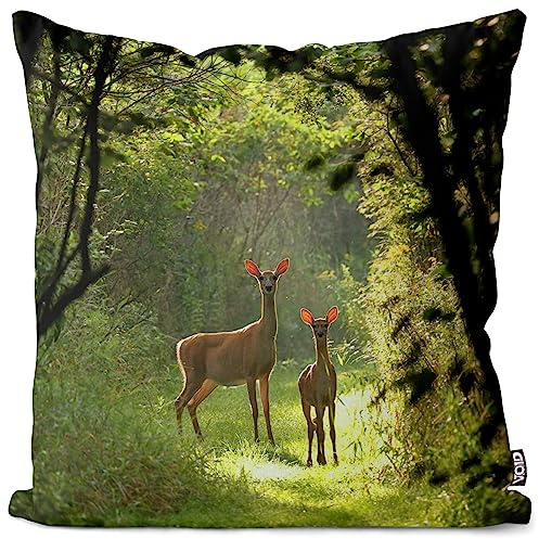 VOID REH Kitz Wald Kissenbezug Kissenhülle Polyester wasserfest Outdoor Indoor, Kissen Größe:40 x 40 cm