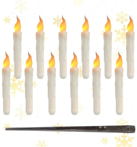 Nexoria Schwimmkerzen, 12 Stück Halloween Schwimmende Kerzen Mit Fernbedienung Stabkerzen Flackernde Flammenlose Kerzen Taper Mit Angelschnur Künstliche Fensterkerzen Für Weihnachten
