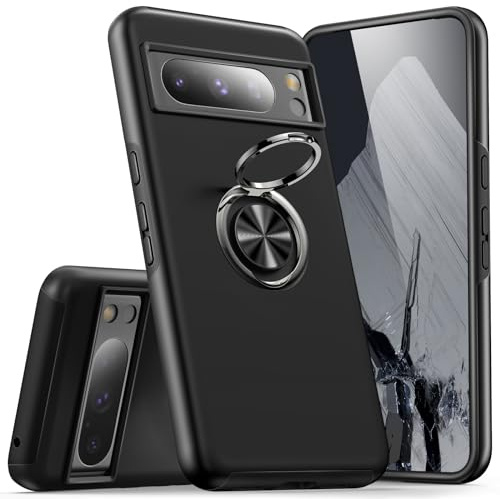 KRAFTCARE for Google Pixel 8 Pro Case with Kickstand Ring, Upgrade Shockproof and Anti Scratch 360° Magnetic Ring Holder Stand Protective Phone Case Cover for Google Pixel 8 Pro - Black