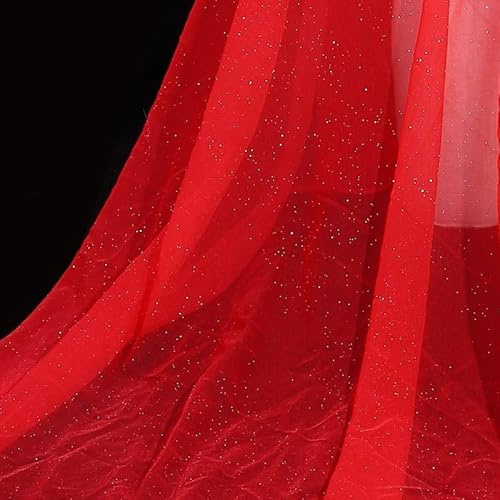 SYSUII 300cm*160cm Organza Stoffe zum Nähen Meterware,Dekostoff Kostümstoff zum Nähen Leichter Glanz Glitzer Organza Tüllstoff Für Kleidung Dekoration Gardine Vorhänge Tischdecken Deko Schals -Rot