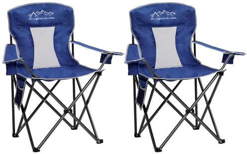 2PCS SAILARY Mesh Folding Camping Chairs, Oversized Portable Outdoor Chairs, Weight Capacity 325 lbs with Cup Holder, Storage Pocket, Carry Bag Blue