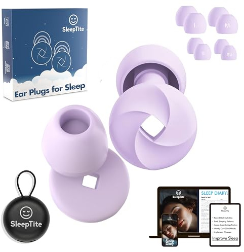SleepTite Ear Plugs for Sleep - Multi-Purpose Noise Cancelling Earplugs, 33dB Sleep Earbuds Ear Plugs Noise Cancelling - Stylish Design for Effective Noise Reduction (Dreamy Lavender)