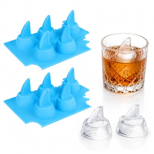 Garneck Shark Ice Cube Molds Silicone Mold Cubes Reusable Trays Tray Gift Fin Shaped for Freezer Flexible Cake Chocolate Fondant Cookie 2Pcs Party Chocolates Gelatin 5.2X 3.1x 1.6 inches (Sky-Blue)