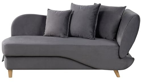 Beliani Chaiselongue Samtstoff grau rechtsseitig mit Stauraum Kissen modern Meri II