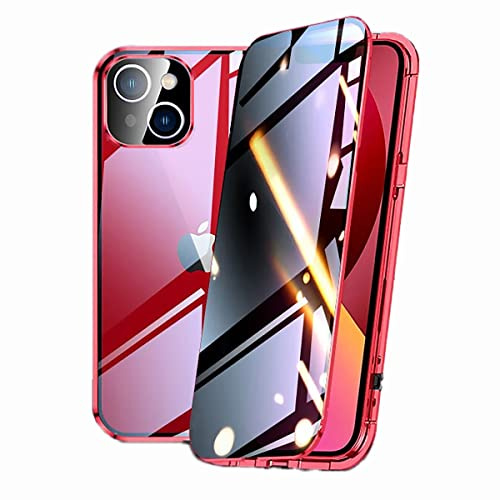 WEYNRBOX Case for iPhone 13 mini Privacy Screen Cover,Front & Back Magnetic Metal Bumper iPhone 13 mini Anti-Peeping Case,Double-sided Tempered Glass/360 Full Body/Anti-Spy Phone Case for 13 mini,Red