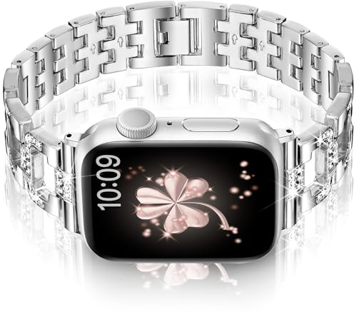Vamyzji Kompatibel mit Apple Watch Armband 42mm(Series 11 10) 41mm 40mm 38mm, Metallband für Apple Watch Serie 11 10 9 8 7 6 5 4 3 2 1 SE, Glitzer Luxus Mode Damen Metall iWatch band Frauen, Silber