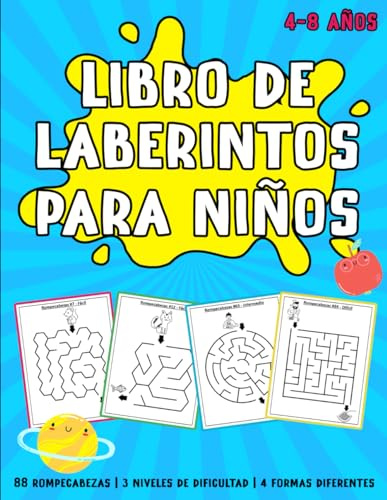 Libro De Laberintos Para Niños - 4-8 años: 88 Rompecabezas | 3 Niveles de Dificultad | 4 Formas Diferente