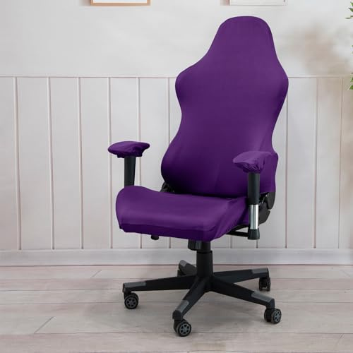 Highdi Gaming Stuhl Bezug Kratzfest, Gaming Stuhl Überzug Dehnbare Gaming Chair Cover Stretch Gamingstuhl Bezüge mit Armlehnen Gaming Stuhlhussen für Computer-Spielstuhl (Einheitsgröße,Lila)