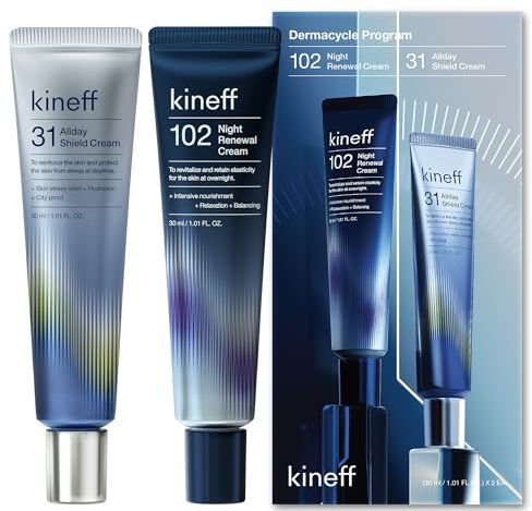 Kineff Dermacycle Program All-day & Night 2-Pack Cream for Face, 31 All-Day Shield Cream & 102 Night Renewal Cream, Centella Asiatica and Niacinamide, Korean Skincare (New Package)