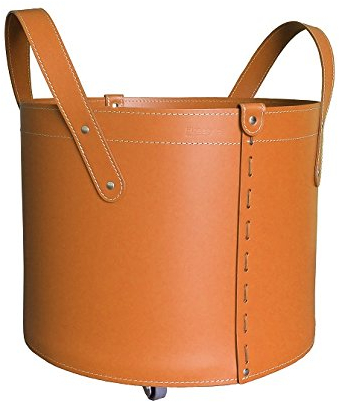 LIMAC Design TONDA Holzkorb aus Leder, moderne Brennholztasche, Originale Kaminholztasche, Kaminholzkorb, mit gummierten Rädern, Hergestellt in Italien. (Braun)