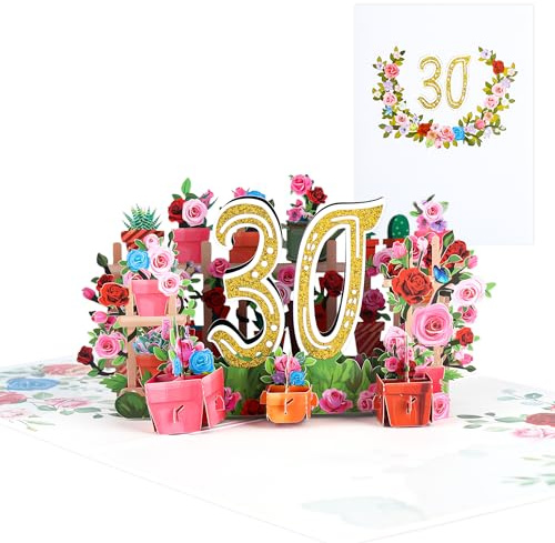 Pop-Up-Karte zum 30. Jahrestag, Geburtstagskarte, Karte zum 30. Hochzeitstag, Blume Pop Up Grußkarten, 3D Pop Up Karte Geburtstag Grußkarte für Frauen Mütter Ehefrau Männer Freunde