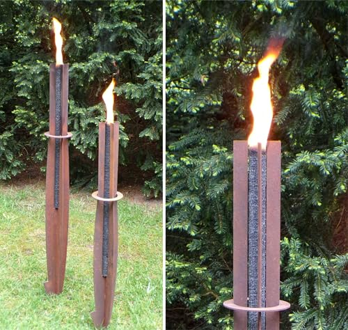 Gartenfackel in [ Edelrost-Patina ] STEELFIRE XC100 Wachsfackeln Fackel Fackelhalter Feuerkorb Leskow Metalldesign