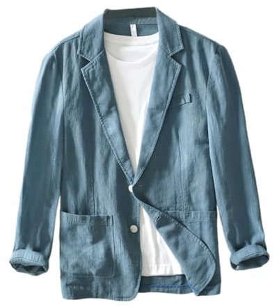 Oanviso Herren Leinen Sakko Sommer Leicht Blazer Freizeit Anzugjacke Zwei Knopf Blazer Slim Fit Mode Herrensakko Sportsakko Alltagsanzüge Party Sportmantel A Blau Grün L
