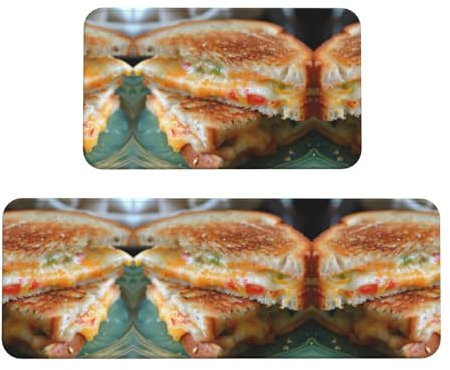 Cheese Sandwiches Küchenmatten für Boden, Set mit 2 Anti-Ermüdungsmatten für Küche, Boden, rechteckige Teppiche