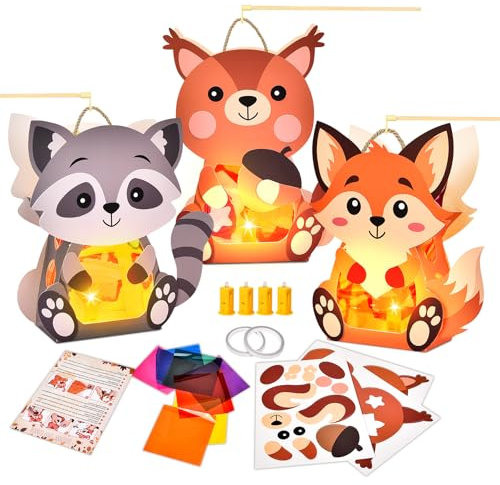 Herenear 3 pezzi Lanterna di San Martino, Lanterna a forma di animale con bastone, lanterne per bambini per la parata, Halloween Natale San Martino lanterna per 3, 4, 5, 6, 7, 8 anni ragazzi e ragazze