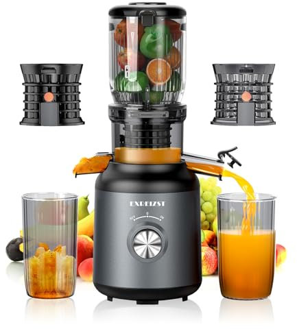 Exerzist Estrattore frutta e verdura,apertura 103MM e capacità di 1.2L Estrattore di succo,2 Filtri Brevettati Anti-intasamento per Frutta e Verdura Morbida e Dura con Elevata Resa,senza BPA