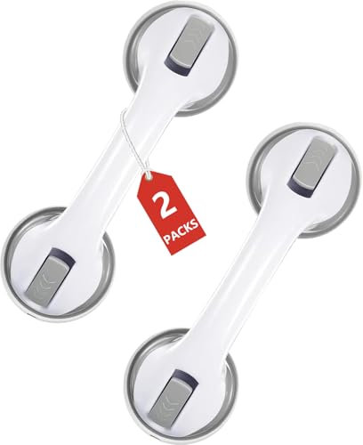 Kaucytue 2 PCS Suction Grab Bars for Bathroom - 30cm Shower Handle, 250lbs Capacity, Tool-Free No Drilling, Non-Slip Safety Grab Rail for Elderly/Pregnant/Handicapped (Gray)