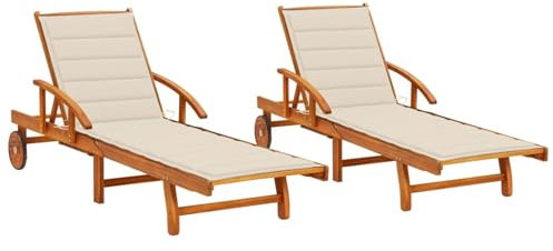 Sufrk Sonnenliegen 2 STK. mit Auflagen Massivholz Akazie Sonnenliege Klappbar Holz Gartenliege - 3077332
